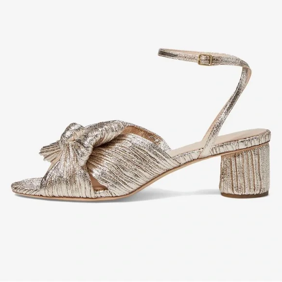 Loeffler Randall Metallic Champagne Heels with Bow and Block Heel - Picture 2 of 6